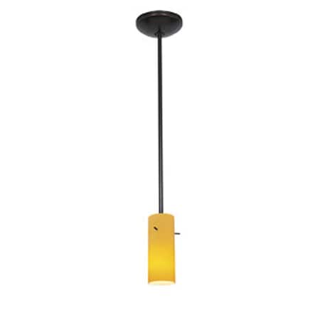 Cylinder, LED Pendant, Oil Rubbed Bronze Finish, Amber Glass